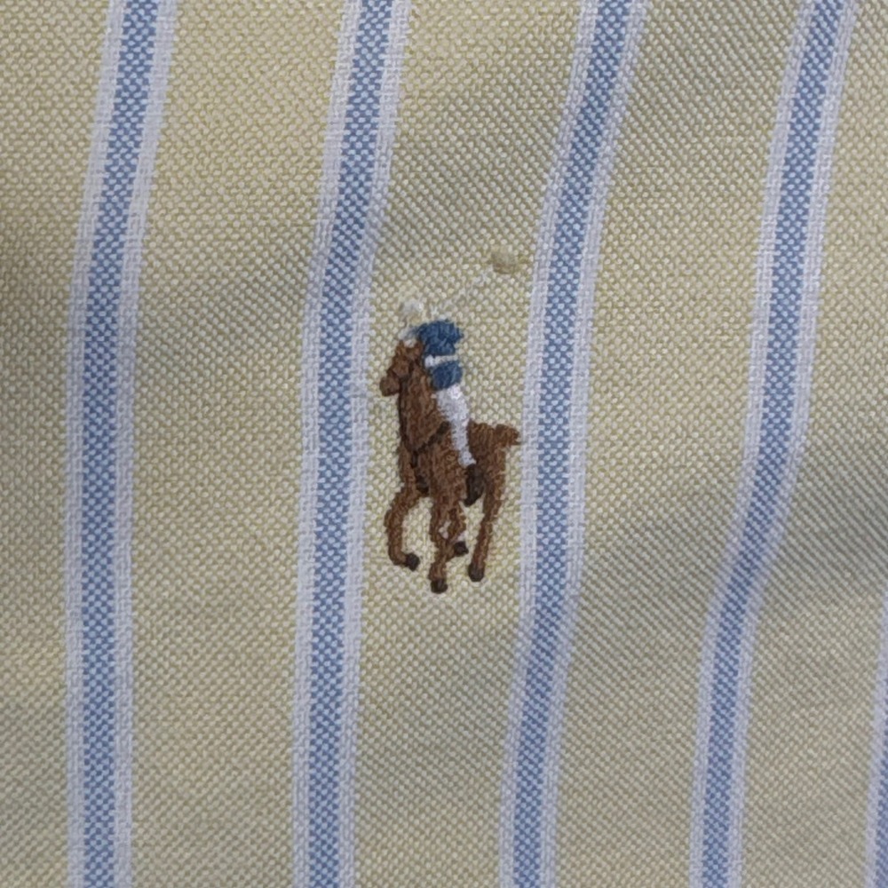 Ralph Lauren Mens Custom Fit Oxford Yellow Blue Stripe Flesh Pony XL Long Sleeve - Picture 6 of 6
